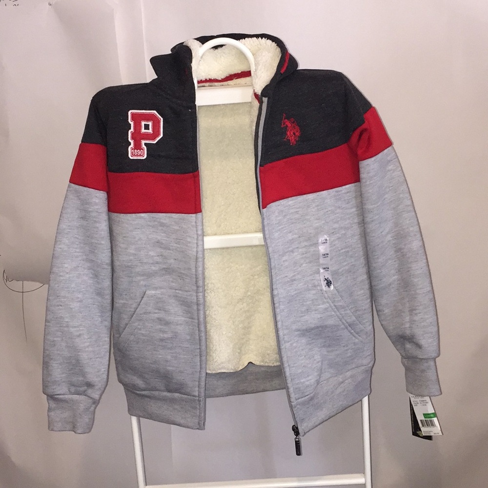 U.S. Pili Assn. boys grey/red fleeced hoodie NWT
